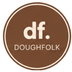 A circular brown logo with a thin cream border, featuring the lowercase 'df.' and the word 'DOUGHFOLK' in cream text on a white background.